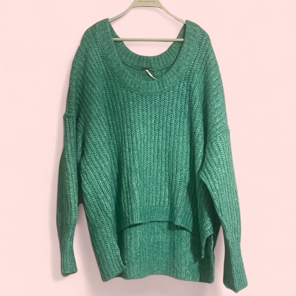 Free People slouchy sweater Knitted Blue Bell V Neck Pullover medium oversized